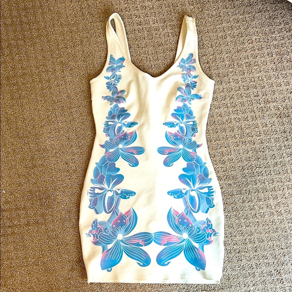 Floral Print White and Blue Dress